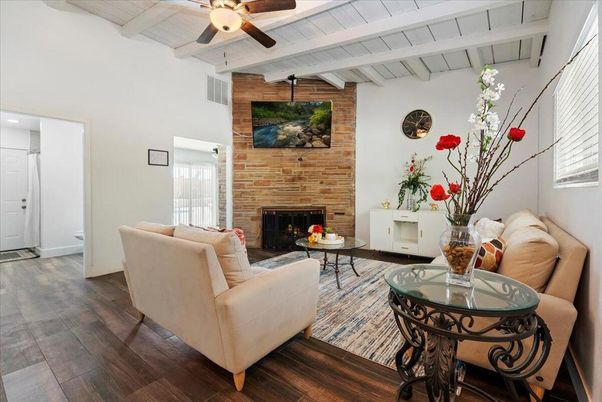 Fireplace, Interior, Living room, Stone Walls, Wood Texture Flooring