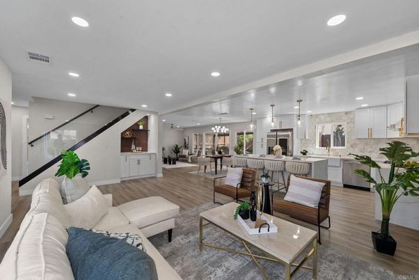 Dining room, Interior, Kitchen, Living room, Pendant Lights, Recessed Lighting, Wood Texture Flooring