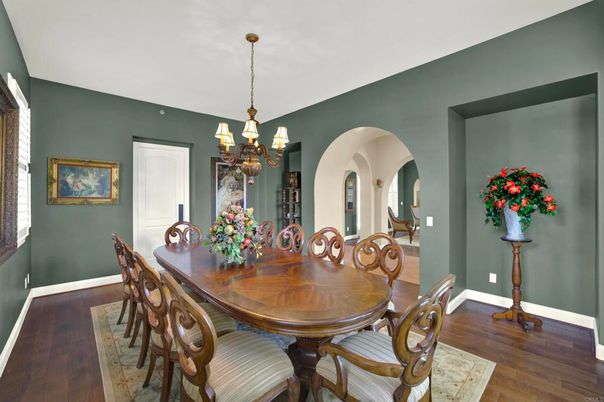 Chandelier, Dining room, Interior, Wood Texture Flooring