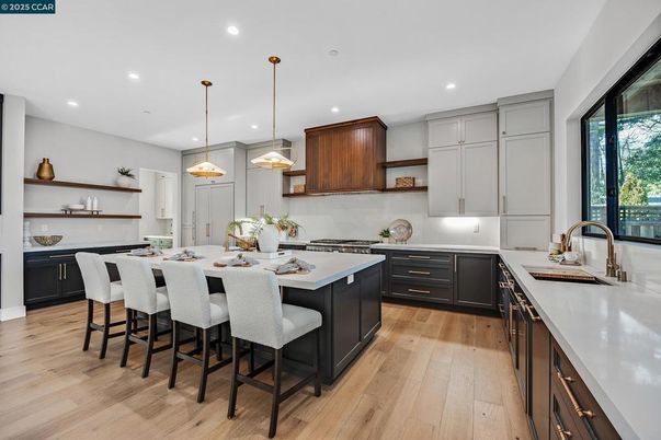 Interior, Kitchen, Pendant Lights, Recessed Lighting, Wood Texture Flooring