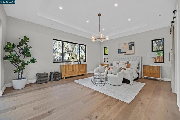 Bedroom, Interior, Living room, Pendant Lights, Recessed Lighting, Wood Texture Flooring