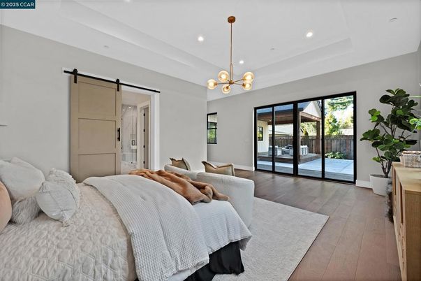 Bedroom, Interior, Pendant Lights, Recessed Lighting, Wood Texture Flooring