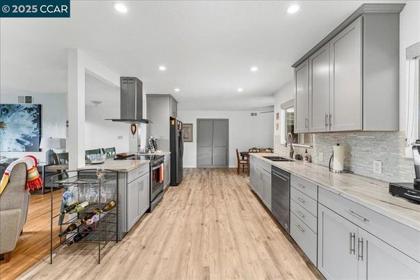 Interior, Kitchen, Recessed Lighting, Wood Texture Flooring
