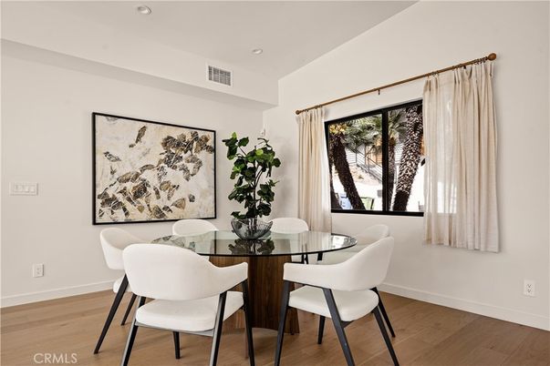 Dining room, Interior, Recessed Lighting, Wood Texture Flooring