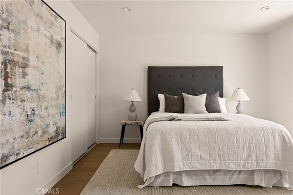 Bedroom, Interior, Recessed Lighting, Wood Texture Flooring