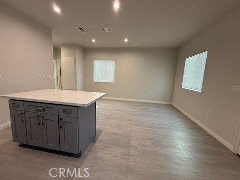Empty room, Interior, Kitchen, Recessed Lighting, Wood Texture Flooring