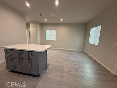 Empty room, Interior, Kitchen, Recessed Lighting, Wood Texture Flooring