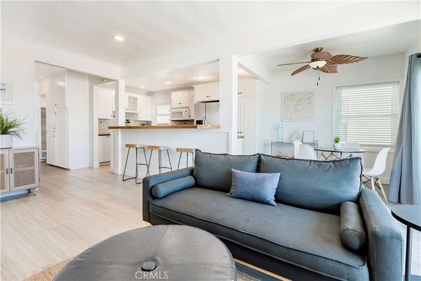 Dining room, Interior, Kitchen, Living room, Recessed Lighting, Stainless Steel Appliances, Wood Texture Flooring