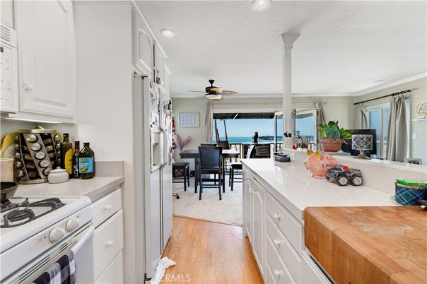 Dining room, Interior, Kitchen, Recessed Lighting, Water, Wood Texture Flooring