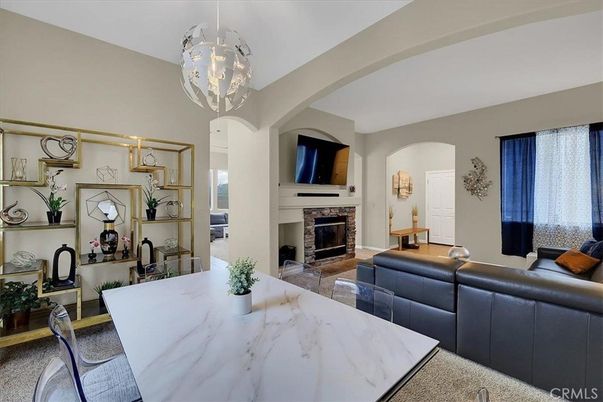 Chandelier, Dining room, Fireplace, Interior, Living room