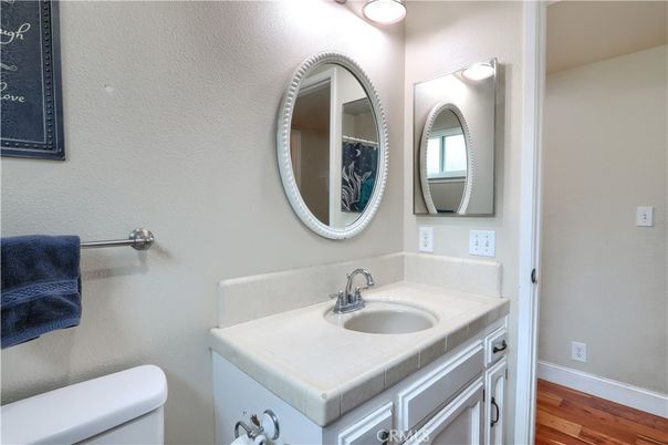 Bathroom, Interior, Tile Countertops, Wood Texture Flooring