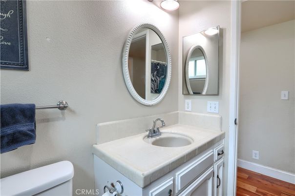 Bathroom, Interior, Tile Countertops, Wood Texture Flooring
