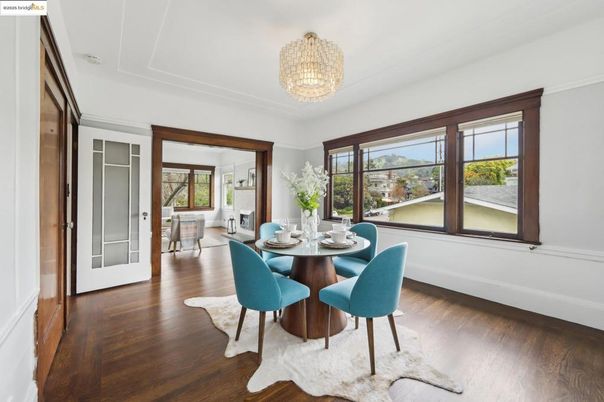 Chandelier, Dining room, Interior, Wood Texture Flooring