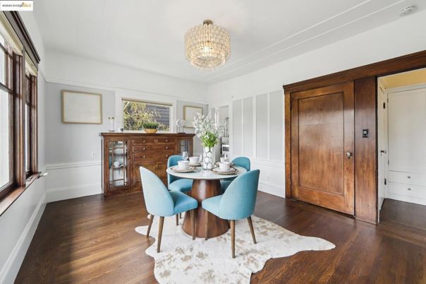 Chandelier, Dining room, Interior, Wood Texture Flooring