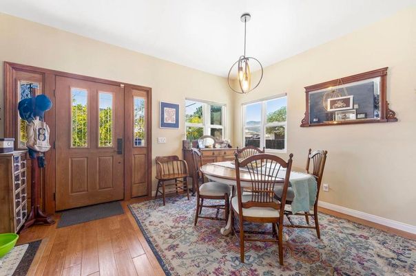 Dining room, Interior, Pendant Lights, Wood Texture Flooring