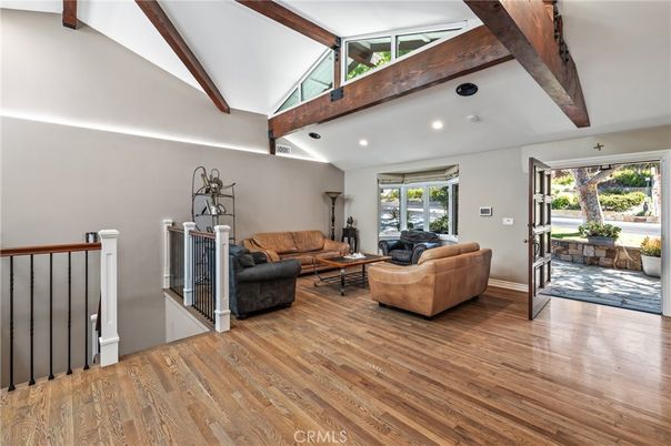 Interior, Living room, Recessed Lighting, Wooden Beams, Wood Texture Flooring