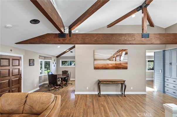 Home Office, Interior, Recessed Lighting, Wooden Beams, Wood Texture Flooring