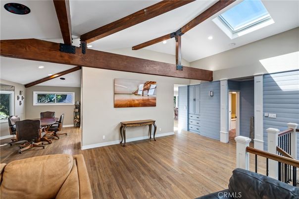 Dining room, Interior, Recessed Lighting, Wooden Beams, Wood Texture Flooring