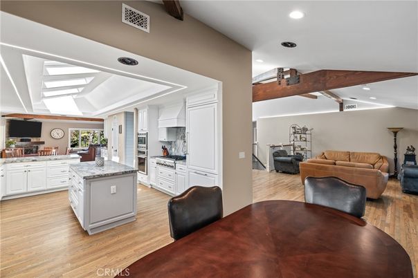 Interior, Kitchen, Living room, Recessed Lighting, Wooden Beams, Wood Texture Flooring
