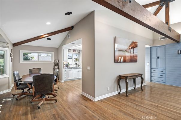 Home Office, Interior, Recessed Lighting, Wooden Beams, Wood Texture Flooring