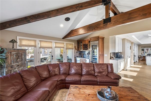Interior, Kitchen, Living room, Recessed Lighting, Wooden Beams, Wood Texture Flooring