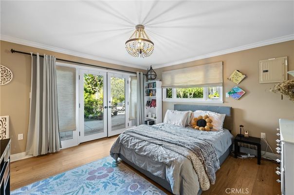 Bedroom, Chandelier, Interior, Wood Texture Flooring
