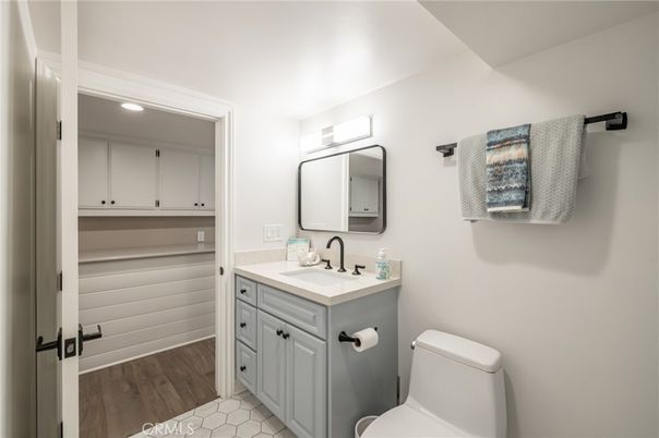 Bathroom, Interior, Recessed Lighting, Wood Texture Flooring