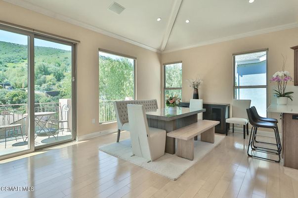 Dining room, Interior, Recessed Lighting, Wood Texture Flooring