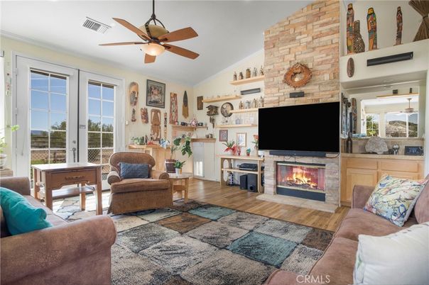 Fireplace, Interior, Living room, Stone Walls, Wood Texture Flooring
