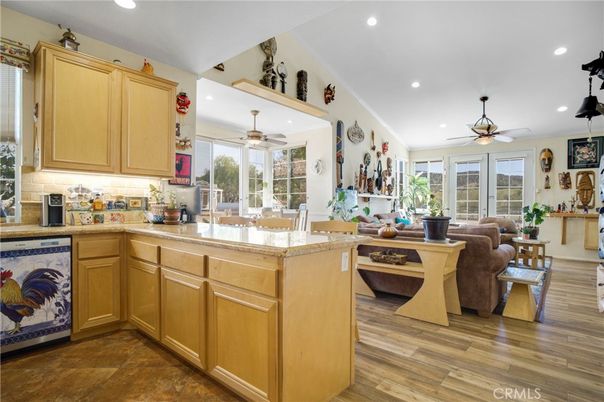 Dining room, Interior, Living room, Recessed Lighting, Wood Texture Flooring