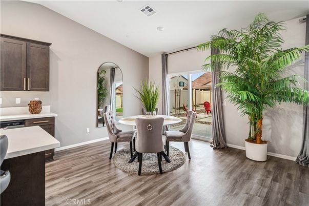 Dining room, Interior, Recessed Lighting, Wood Texture Flooring