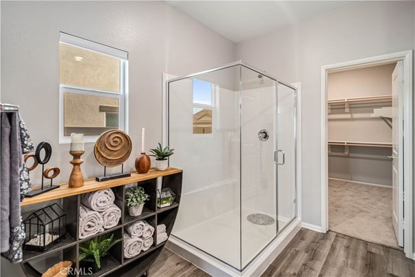 Bathroom, Glass Shower, Interior, Walk-in Closets, Wood Texture Flooring