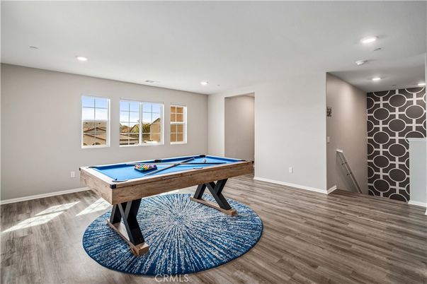 Billiard Table, Game Room, Interior, Recessed Lighting, Wood Texture Flooring