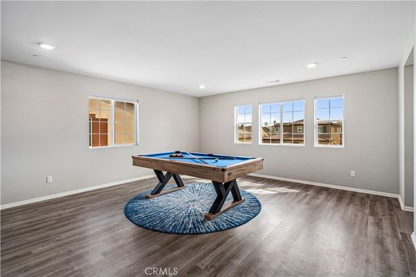Billiard Table, Game Room, Interior, Recessed Lighting, Wood Texture Flooring