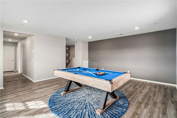 Billiard Table, Game Room, Interior, Recessed Lighting, Wood Texture Flooring