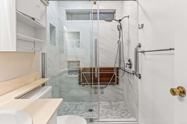 Bathroom, Glass Shower, Interior, Marble Walls