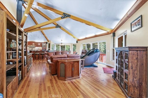 Fireplace, Interior, Living room, Pendant Lights, Wooden Beams, Wood Texture Flooring
