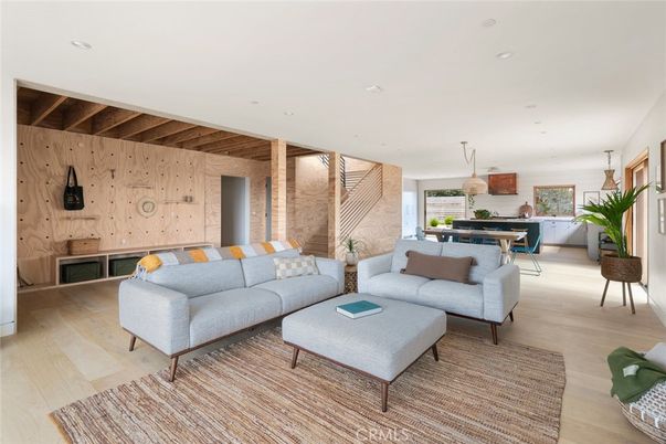 Interior, Kitchen, Living room, Pendant Lights, Recessed Lighting, Wood Texture Flooring, Wooden Walls