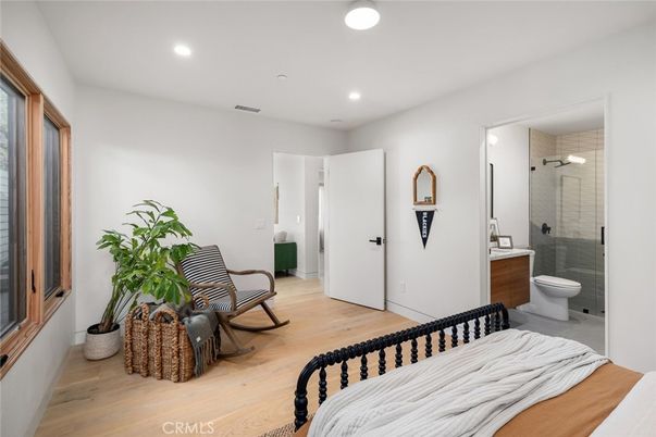 Bathroom, Glass Shower, Interior, Recessed Lighting, Wood Texture Flooring