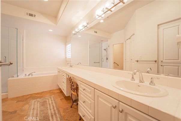 Bathroom, Dual Sink Vanities, Interior, Recessed Lighting, Tile Countertops