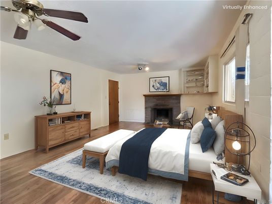 Bedroom, Fireplace, Interior, Wood Texture Flooring