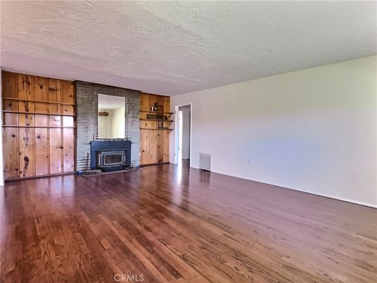 Empty room, Fireplace, Interior, Stone Walls, Wood Texture Flooring, Wooden Walls