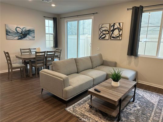 Dining room, Interior, Living room, Recessed Lighting, Wood Texture Flooring
