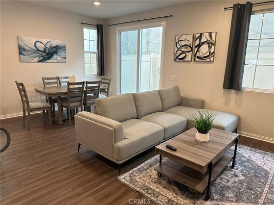 Dining room, Interior, Living room, Recessed Lighting, Wood Texture Flooring