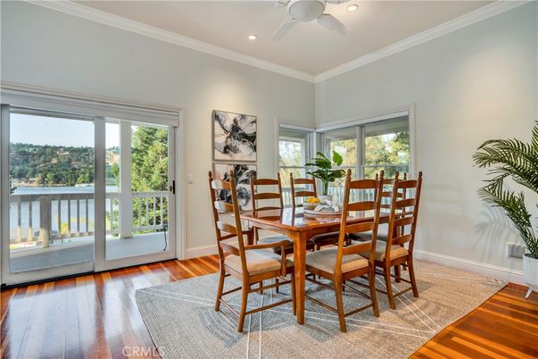 Dining room, Interior, Recessed Lighting, Wood Texture Flooring
