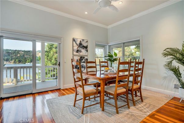 Dining room, Interior, Recessed Lighting, Wood Texture Flooring