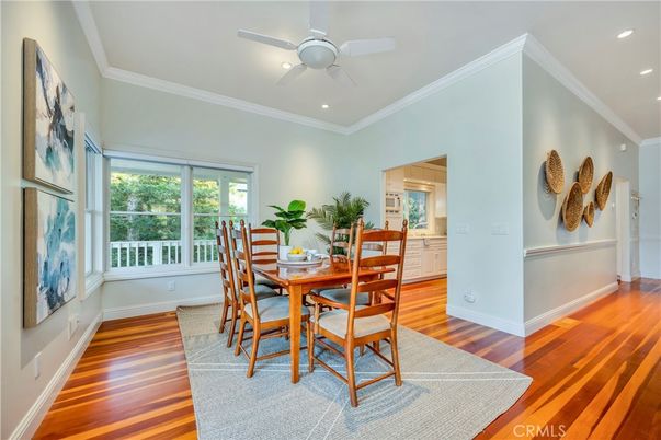 Dining room, Interior, Recessed Lighting, Wood Texture Flooring