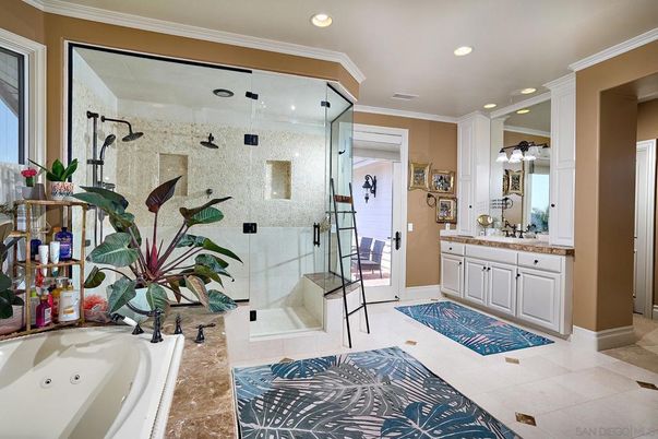 Bathroom, Dual Sink Vanities, Glass Shower, Interior, Recessed Lighting