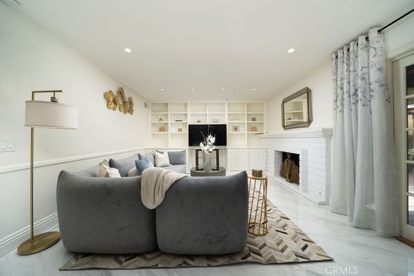 Fireplace, Interior, Living room, Marble, Recessed Lighting