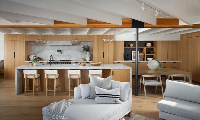 Interior, Kitchen, Living room, Pendant Lights, Wood Texture Flooring, Wooden Walls
